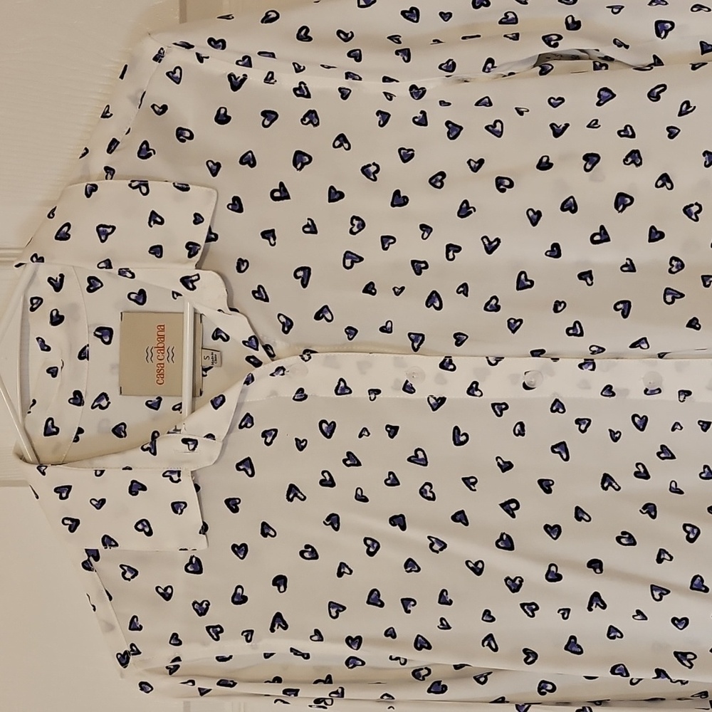 Casa Cabana Women's Rayon Heart Print Button-Up Shirt - Picture 2 of 12